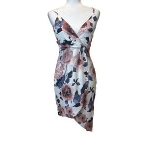 Lush Floral Print Dress Sleeveless Strappy Party Cocktail Wrap Asymmetrical Sz S